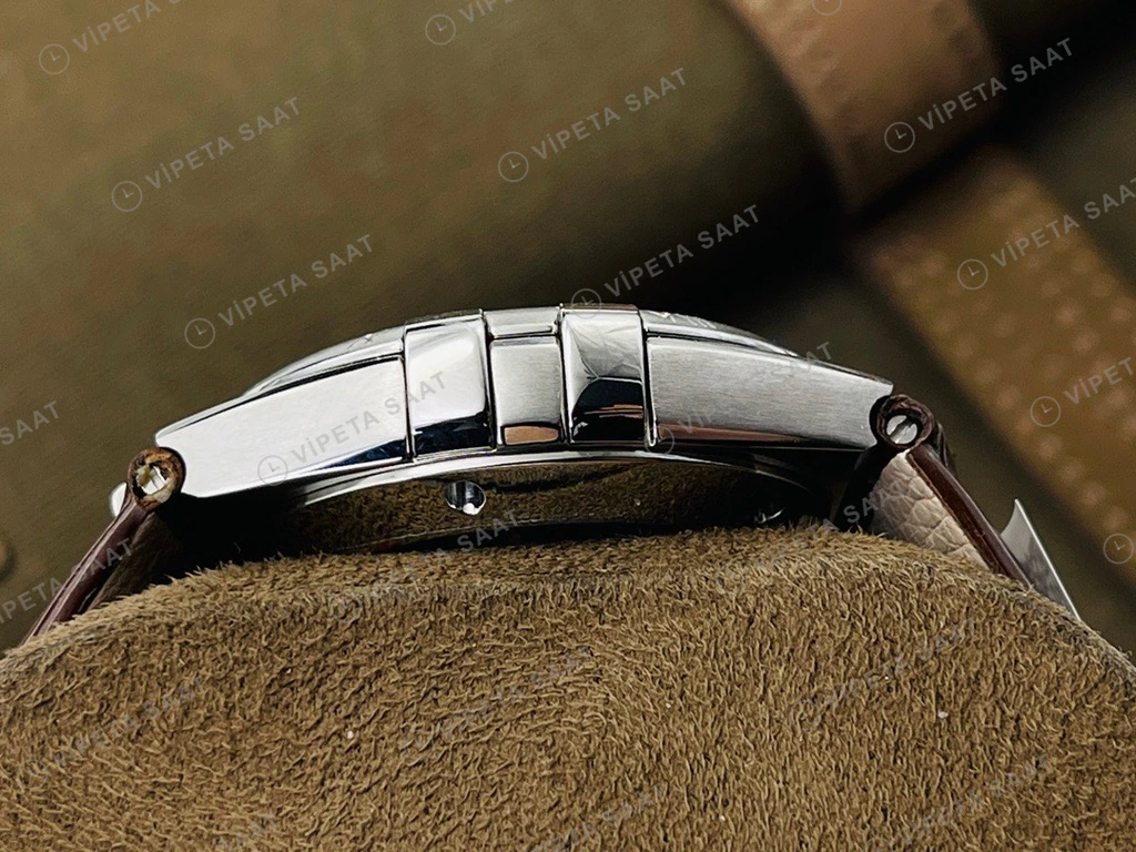 Omega Constellation Beyaz Kadran Celik Kasa Kahverengi Deri Super Clone Eta Eta Saat detay 6