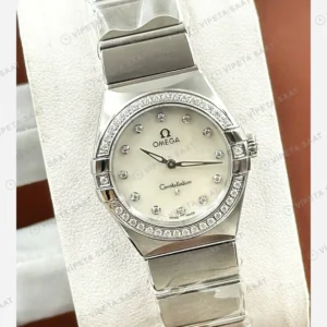 Omega Constellation Beyaz Pırlanta Çelik Super Clone ETA Eta Saat karşıdan görünüm