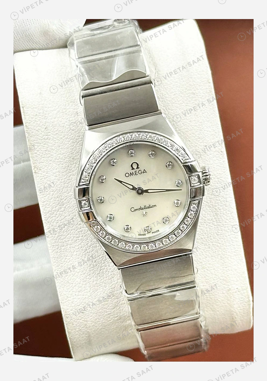 Omega Constellation Beyaz Pırlanta Çelik Super Clone ETA Eta Saat karşıdan görünüm