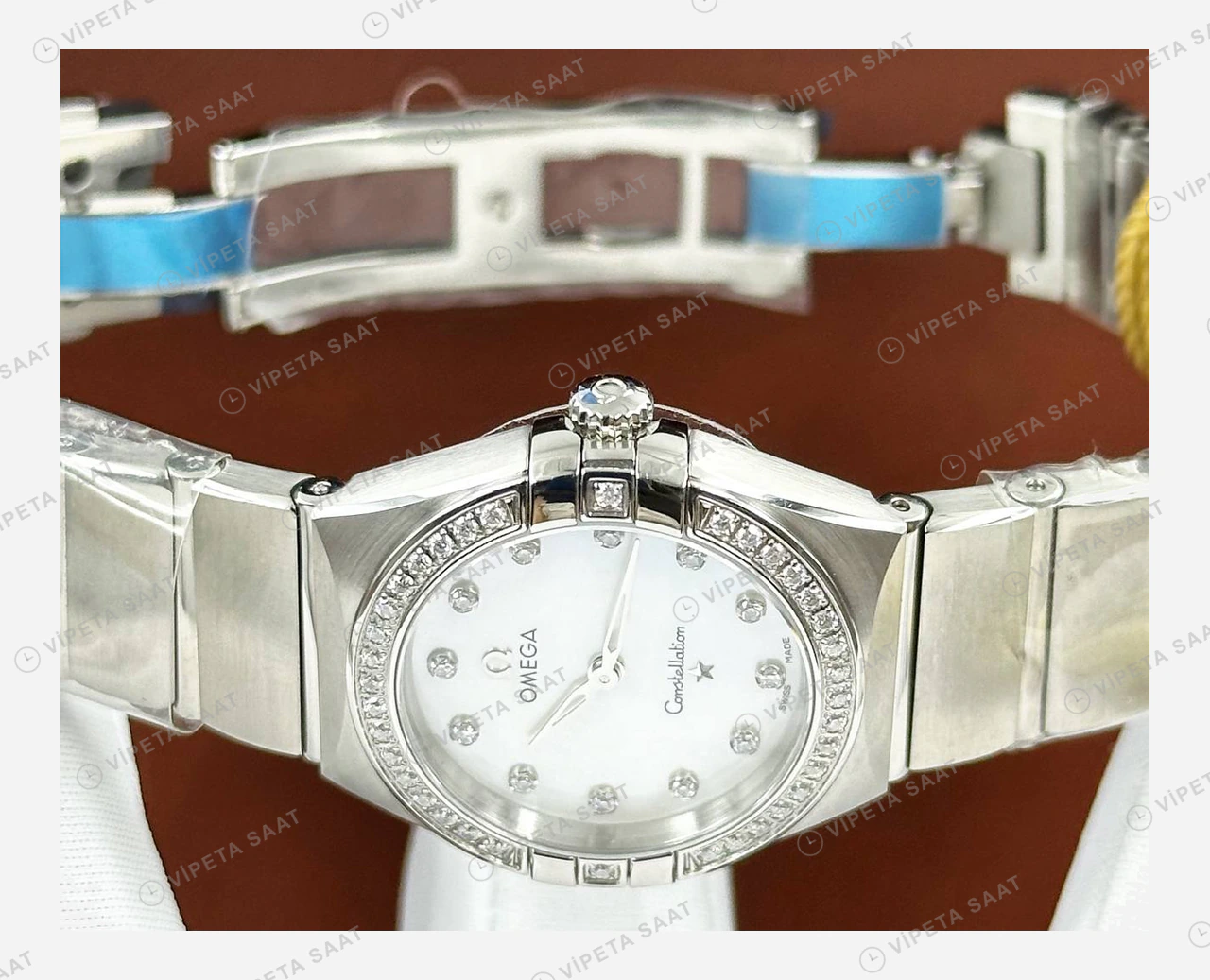 Omega Constellation Beyaz Pırlanta Çelik Super Clone ETA Eta Saat detay 4