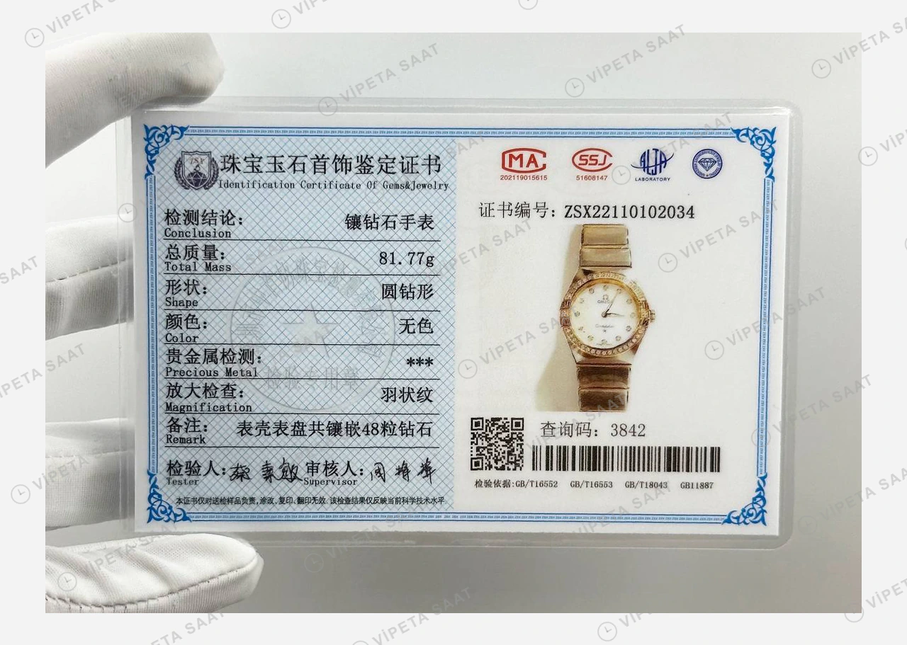 Omega Constellation Beyaz Sedef Pırlanta İki Renk Super Clone ETA Eta Saat karşıdan görünüm