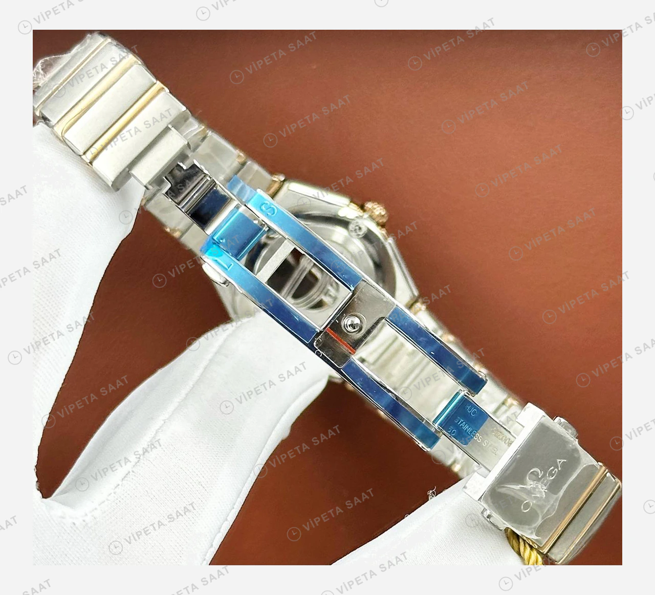 Omega Constellation Beyaz Sedef Pırlanta İki Renk Super Clone ETA Eta Saat detay 4