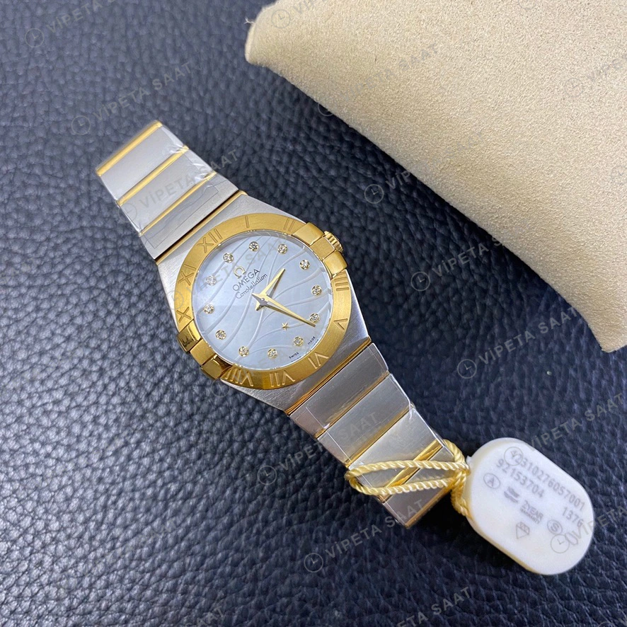 Omega Constellation Celik Altin Beyaz Sedef Kadran Celik Kordon Super Clone Eta Eta Saat detay 4