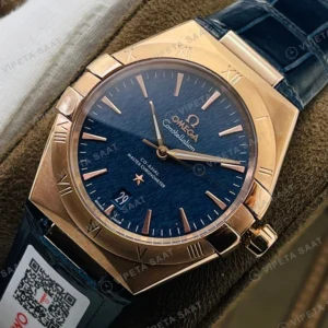 Omega Constellation Mavi Kadran Rose Kasa Mavi Deri Super Clone Eta Eta Saat karşıdan görünüm