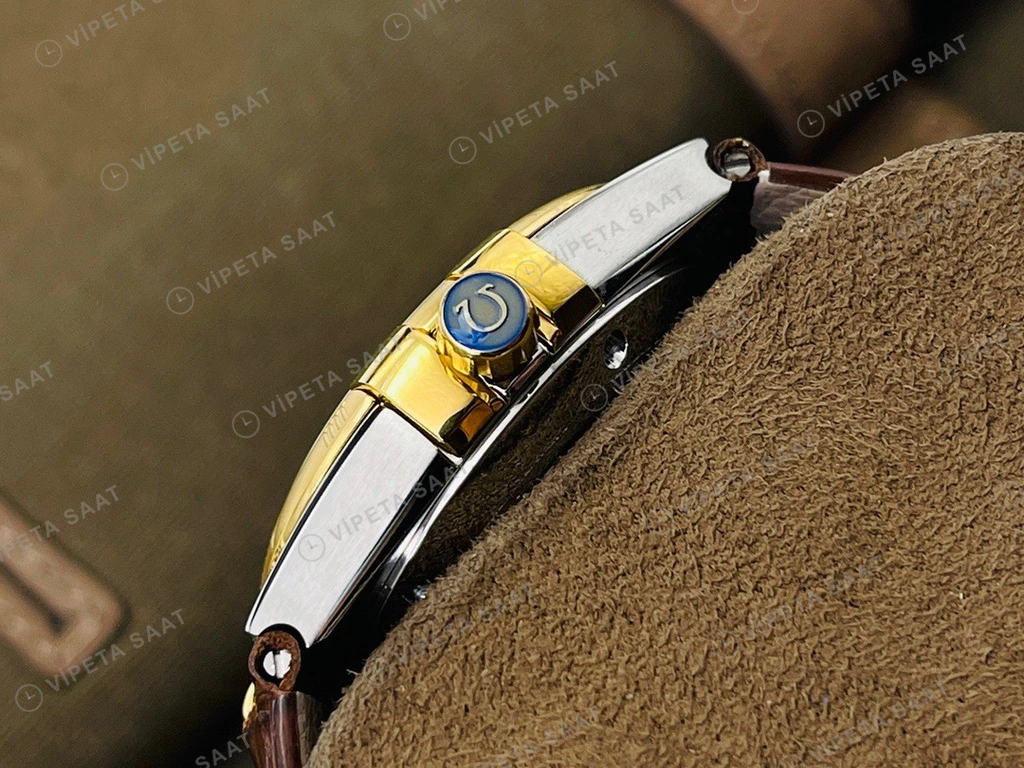 Omega Constellation Sampanya Baget Kadran Altin Celik Kasa Kahverengi Deri Super Clone Eta Eta Saat detay 8