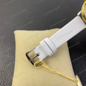 Omega Daytona De Ville Sampanya Kadran Altin Kasa Beyaz Deri Kordon Gri Kadran Super Clone Eta Eta Saat karşıdan görünüm