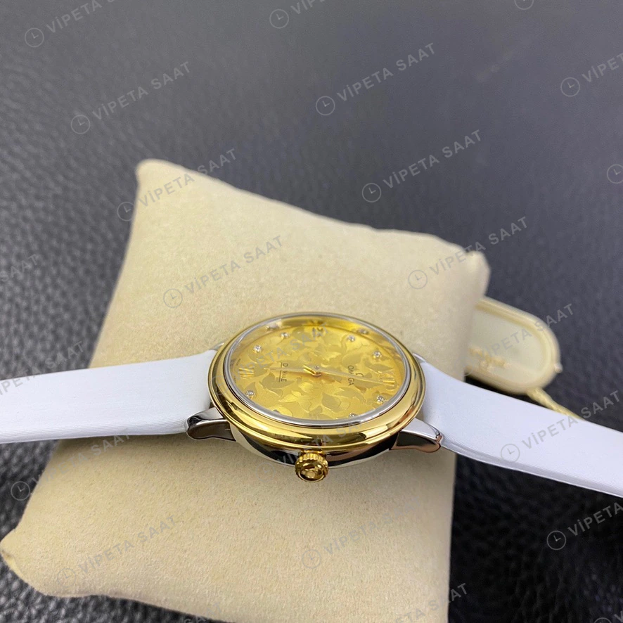 Omega De Ville Sampanya Kadran Altin Kasa Beyaz Deri Kordon Super Clone Eta Eta Saat detay 4