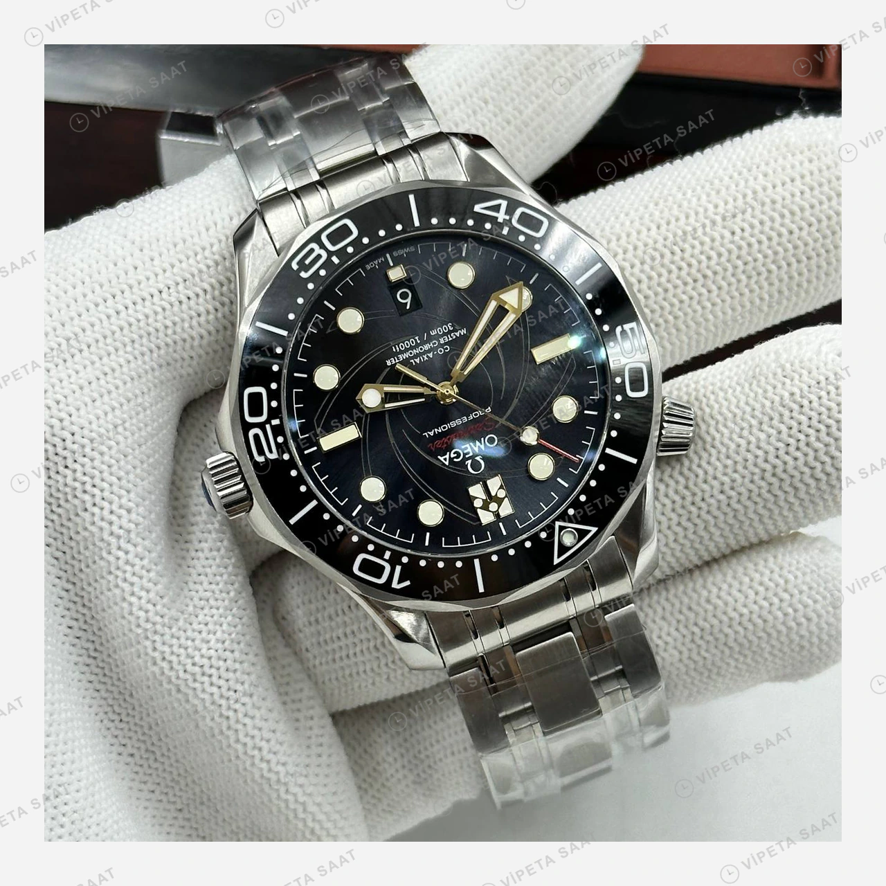 Omega Seamaster 300 Siyah Kadran Çelik Klasik Super Clone ETA Eta Saat detay 6
