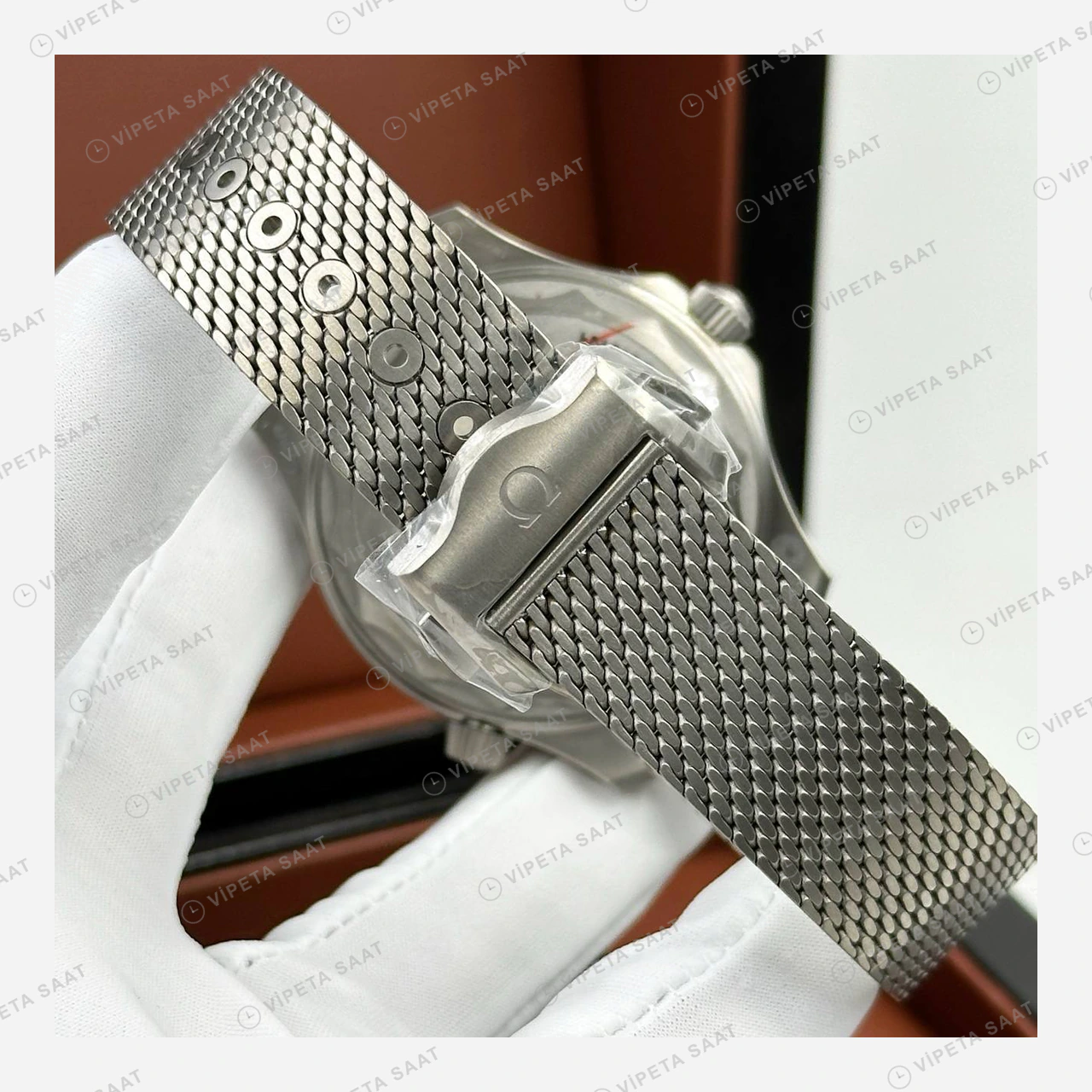 Omega Seamaster 300 Siyah Kadran Çelik Örgü Deniz Super Clone ETA Eta Saat detay 4