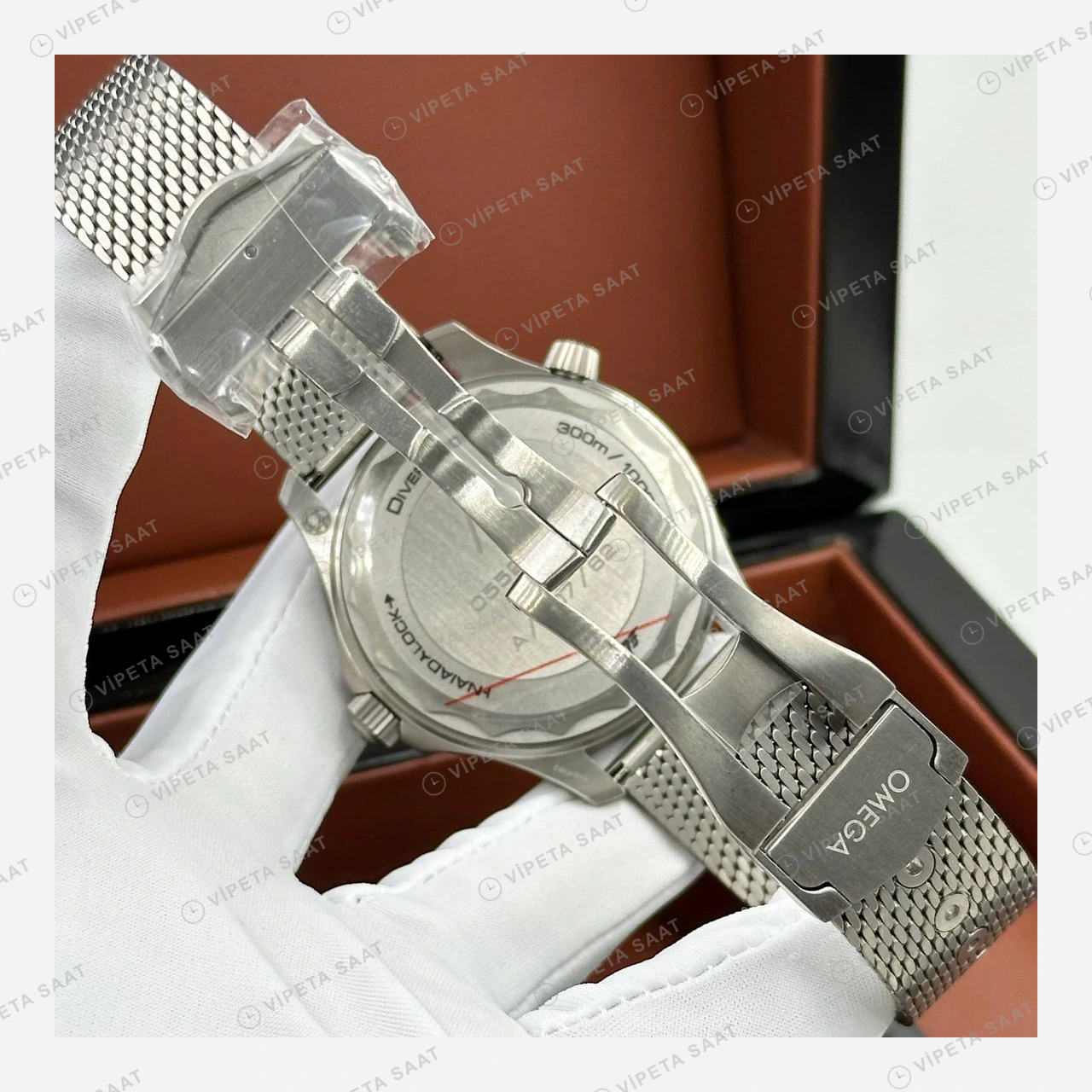 Omega Seamaster 300 Siyah Kadran Çelik Örgü Deniz Super Clone ETA Eta Saat detay 5