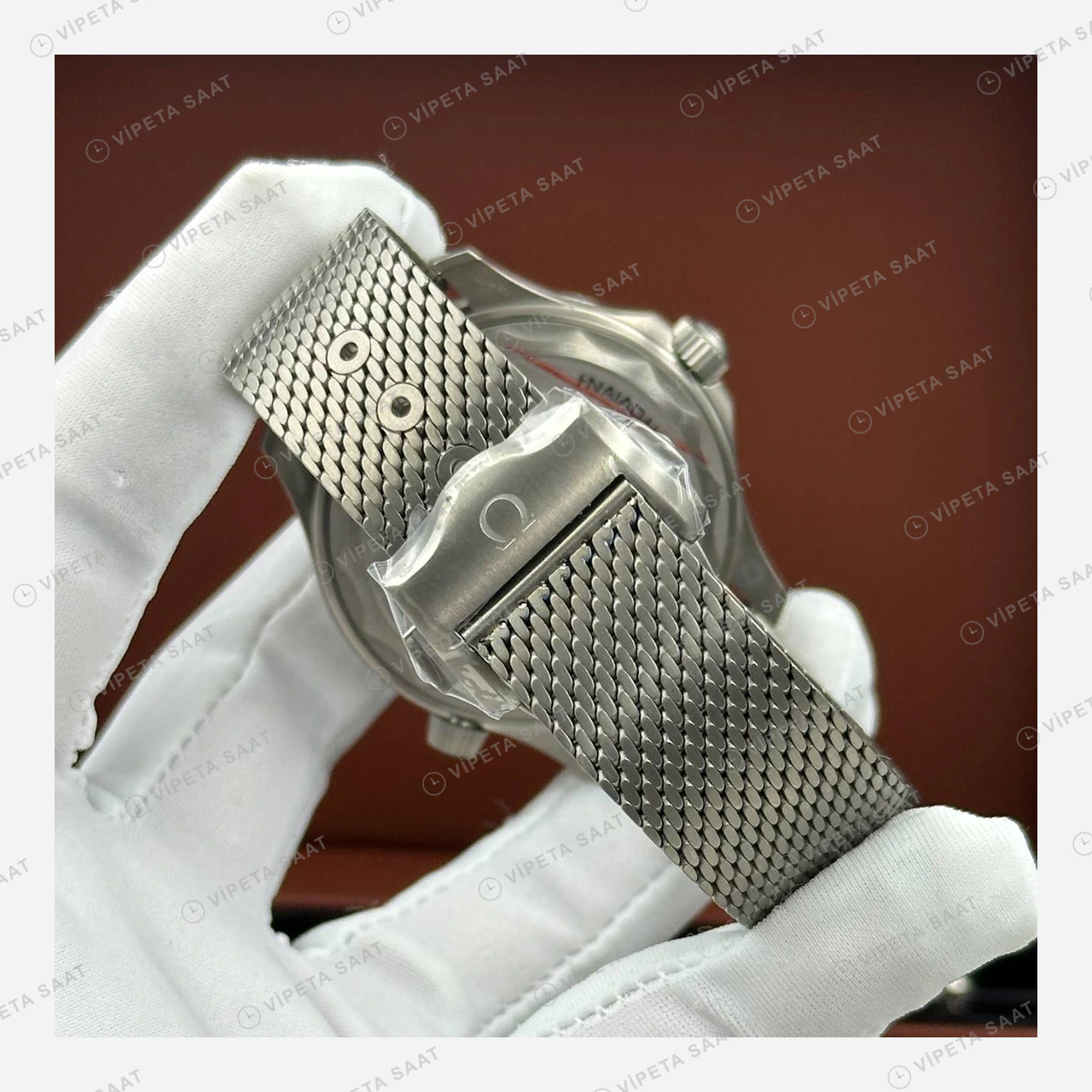 Omega Seamaster 300 Siyah Kadran Çelik Örgü İkon Super Clone ETA Eta Saat detay 5