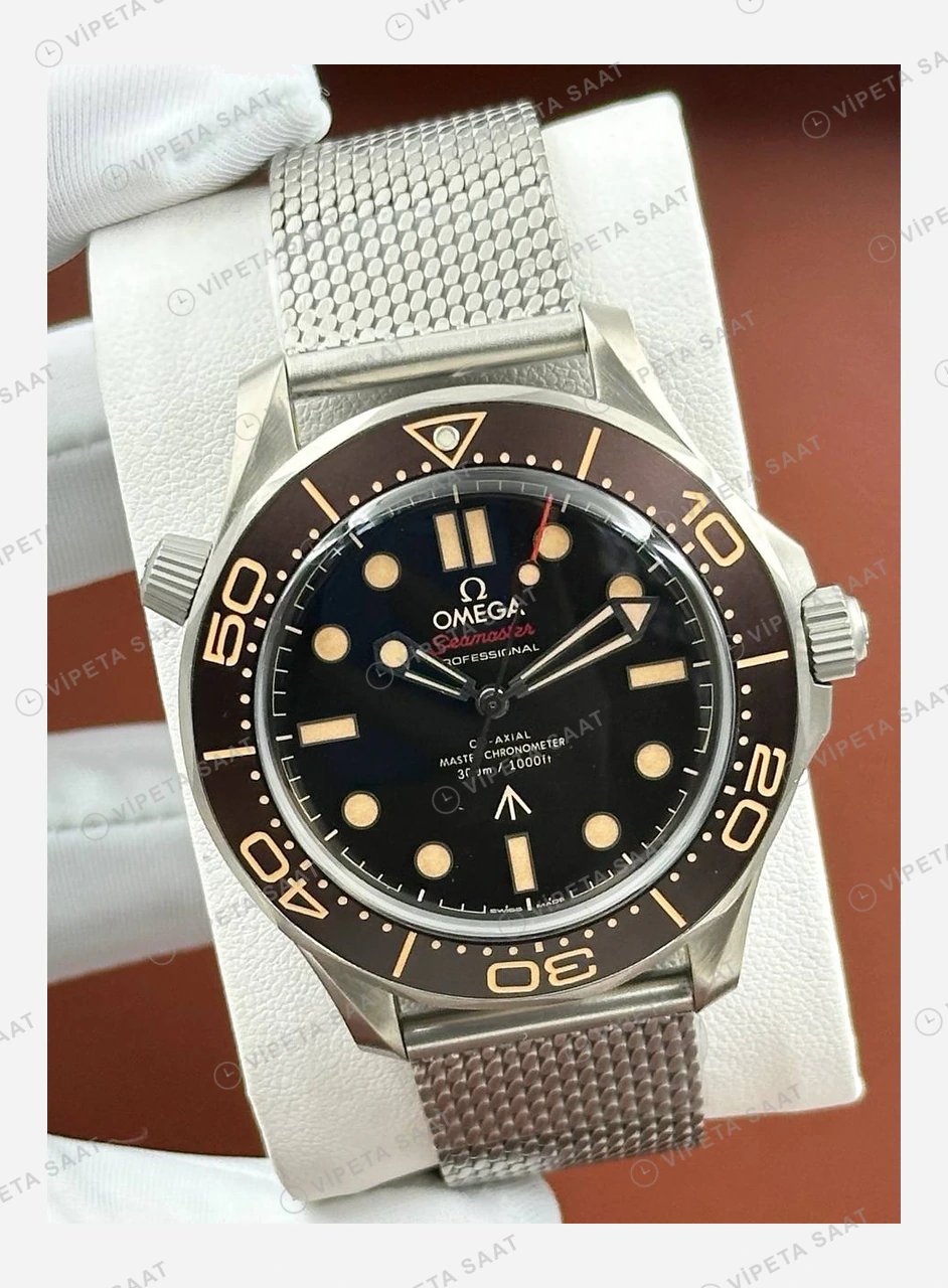 Omega Seamaster 300 Siyah Kadran Çelik Örgü Klasik 2 Super Clone ETA Eta Saat detay 4