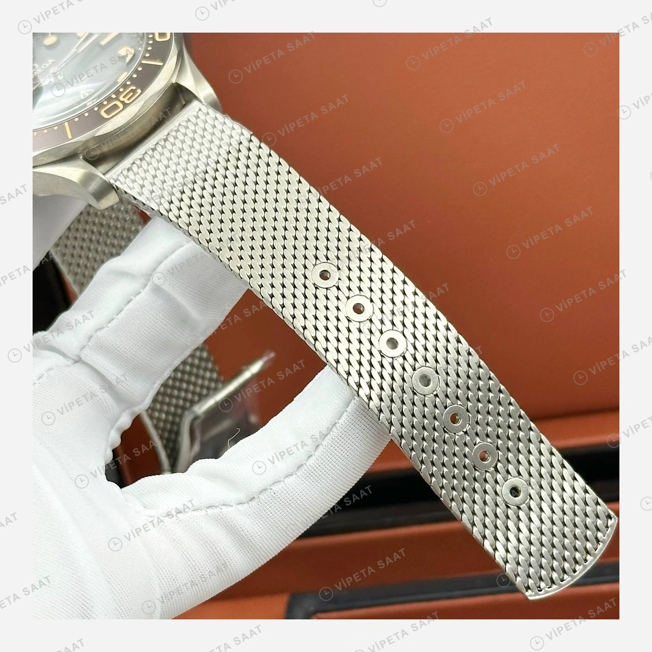 Omega Seamaster 300 Siyah Kadran Çelik Örgü Klasik 2 Super Clone ETA Eta Saat detay 6