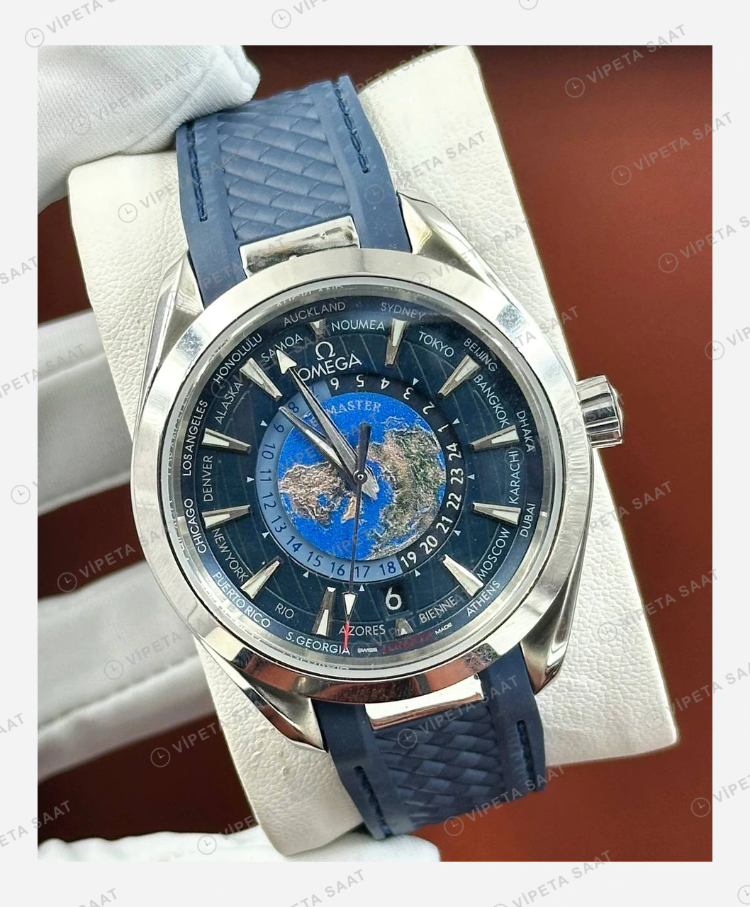 Omega Seamaster Aqua Terra Mavi Moonphase Kauçuk Super Clone ETA Eta Saat detay 4