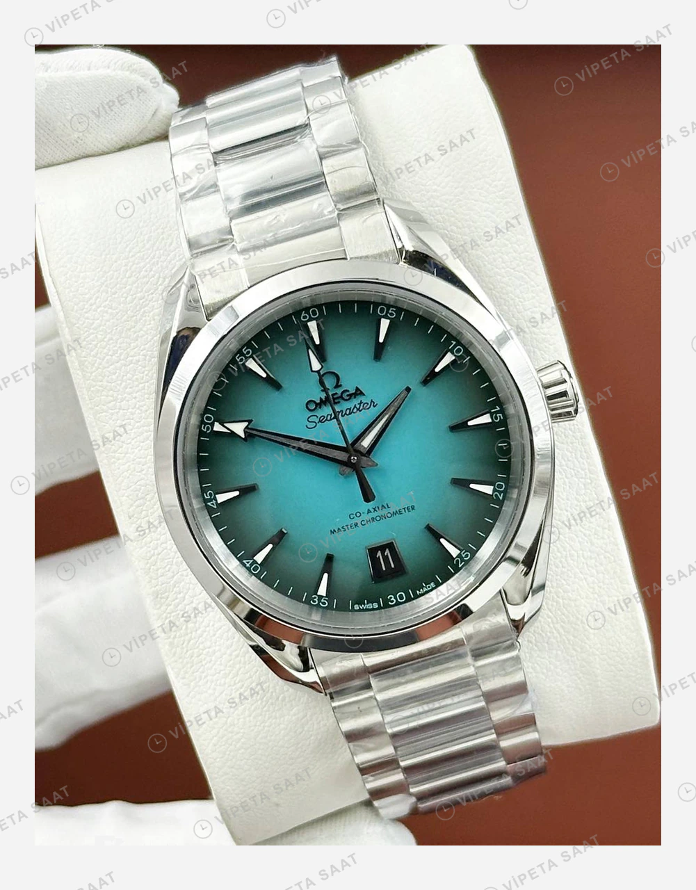Omega Seamaster Aqua Terra Turkuaz Kadran Çelik Deniz 2 Super Clone ETA Eta Saat karşıdan görünüm