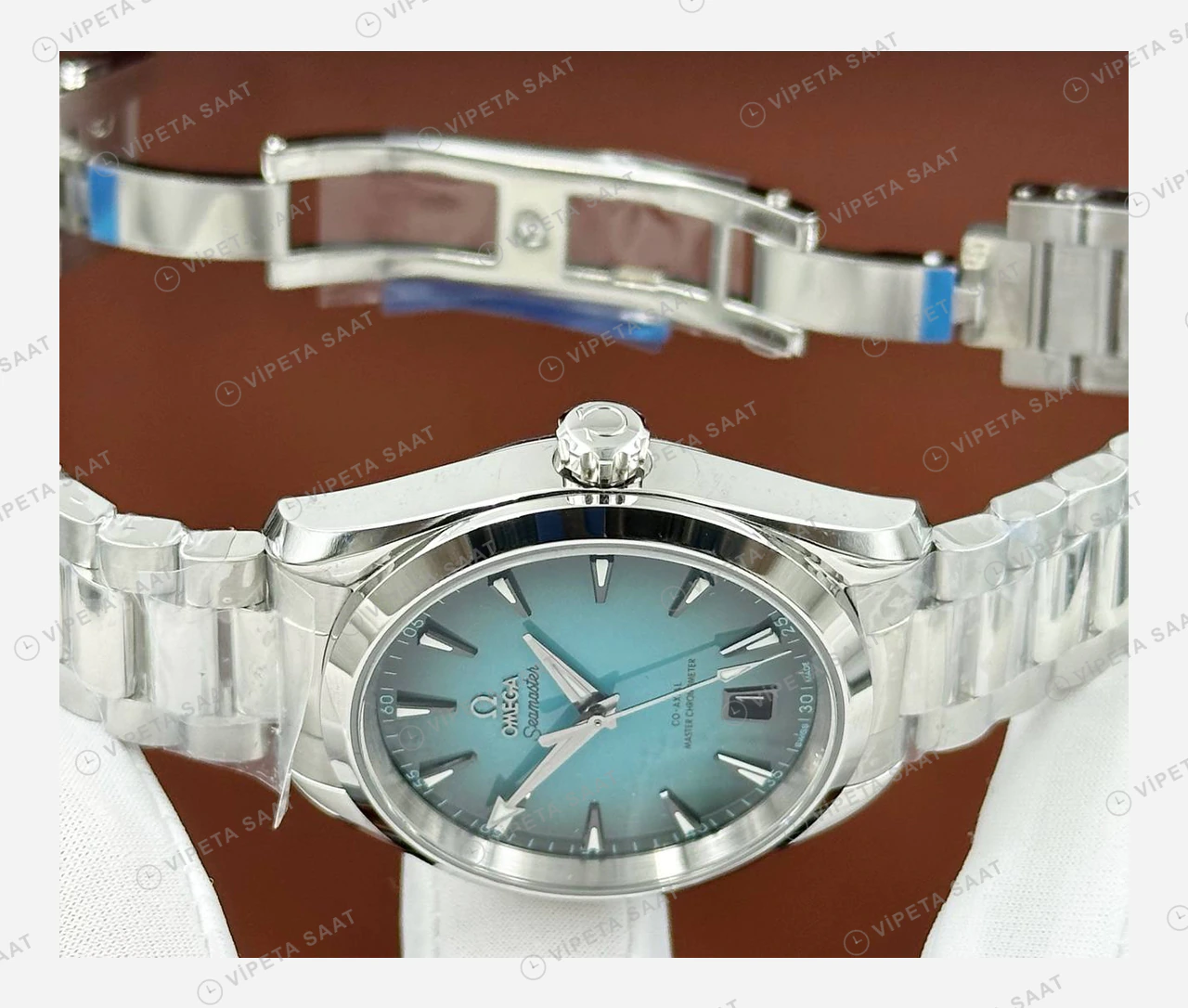 Omega Seamaster Aqua Terra Turkuaz Kadran Çelik Deniz 2 Super Clone ETA Eta Saat detay 4