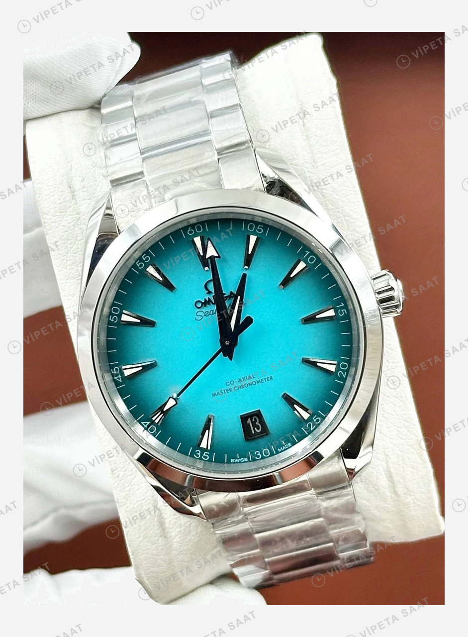 Omega Seamaster Aqua Terra Turkuaz Kadran Çelik Deniz Super Clone ETA Eta Saat detay 4