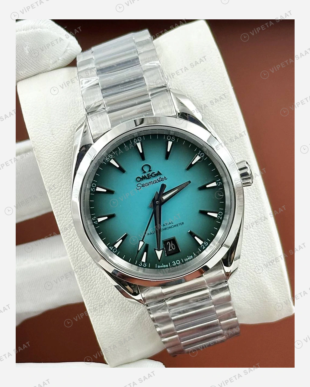 Omega Seamaster Aqua Terra Turkuaz Kadran Çelik Klasik 2 Super Clone ETA Eta Saat karşıdan görünüm