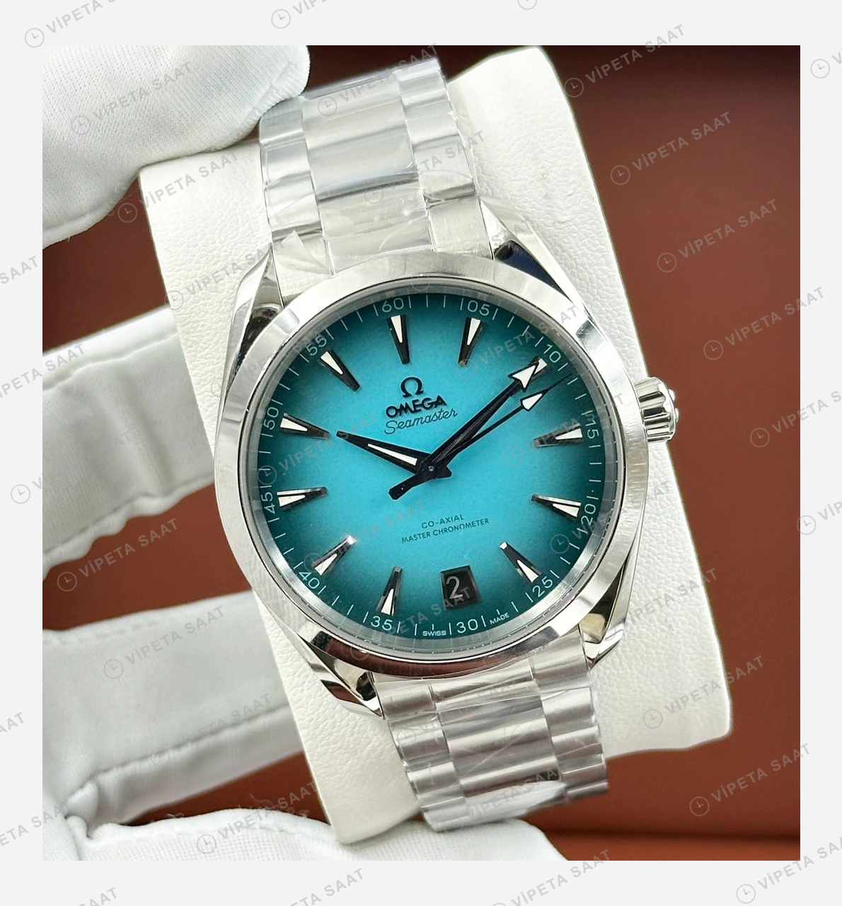 Omega Seamaster Aqua Terra Turkuaz Kadran Çelik Super Clone ETA Eta Saat detay 4