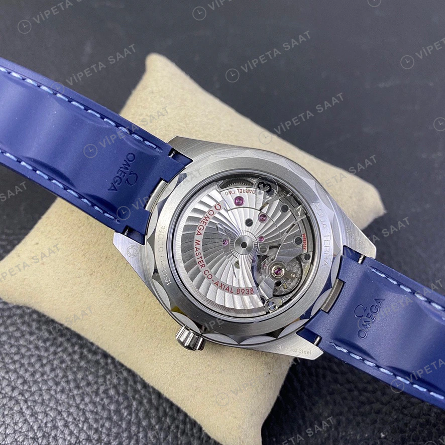 Omega Seamaster Aqua Terra Worldtimer Mavi Kadran Kaucuk Kordon Super Clone Eta Eta Saat detay 7