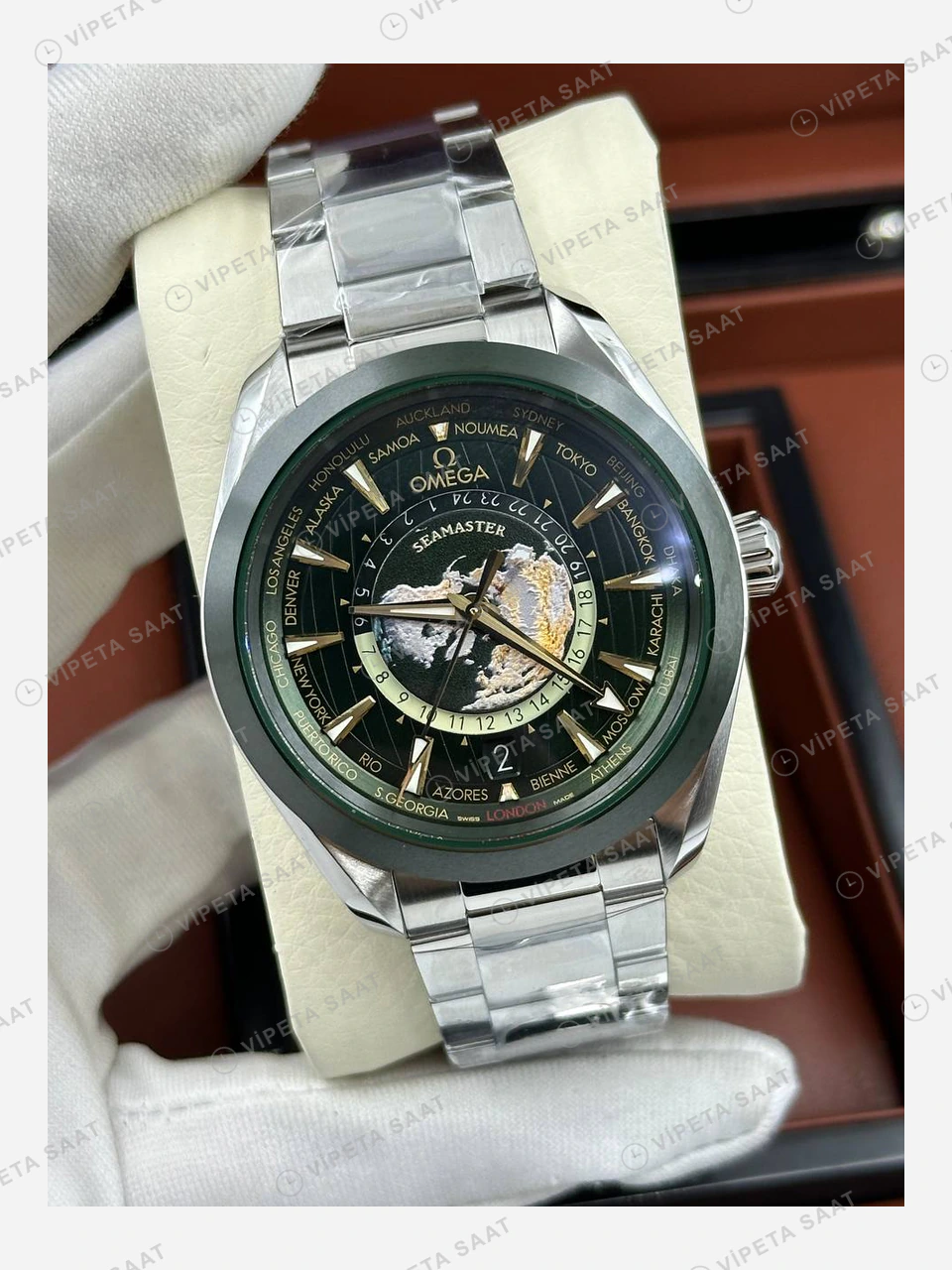 Omega Seamaster Aqua Terra Yeşil Tourbillon Çelik Super Clone ETA Eta Saat detay 5