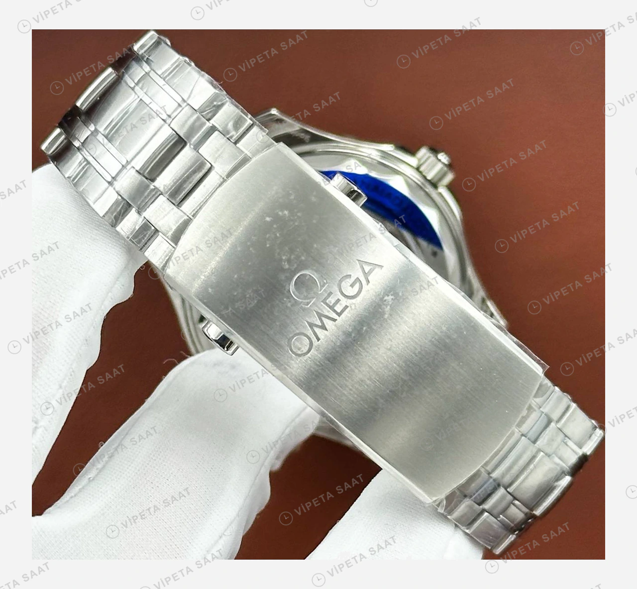 Omega Seamaster Diver 300M Beyaz Kadran Mavi Bezel Çelik Super Clone ETA Eta Saat detay 6
