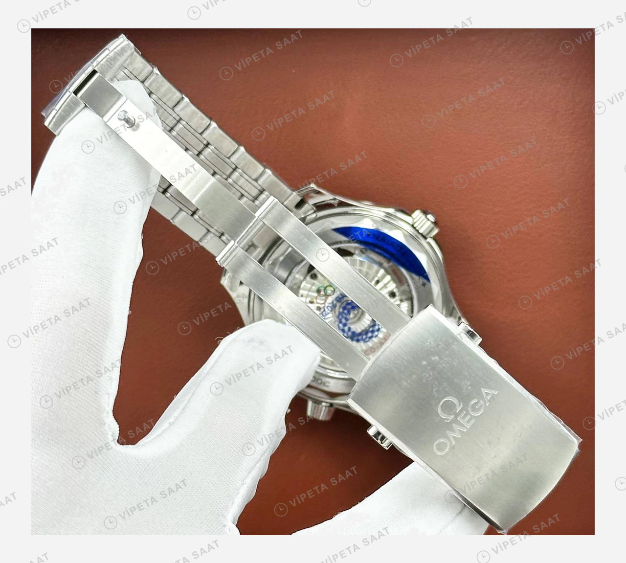 Omega Seamaster Diver 300M Beyaz Kadran Mavi Bezel Çelik Super Clone ETA Eta Saat detay 7