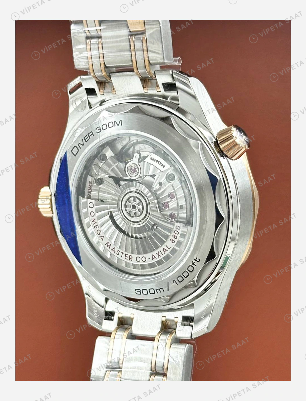 Omega Seamaster Diver 300M Mavi Kadran Sarı Altın İki Renk Super Clone ETA Eta Saat detay 5