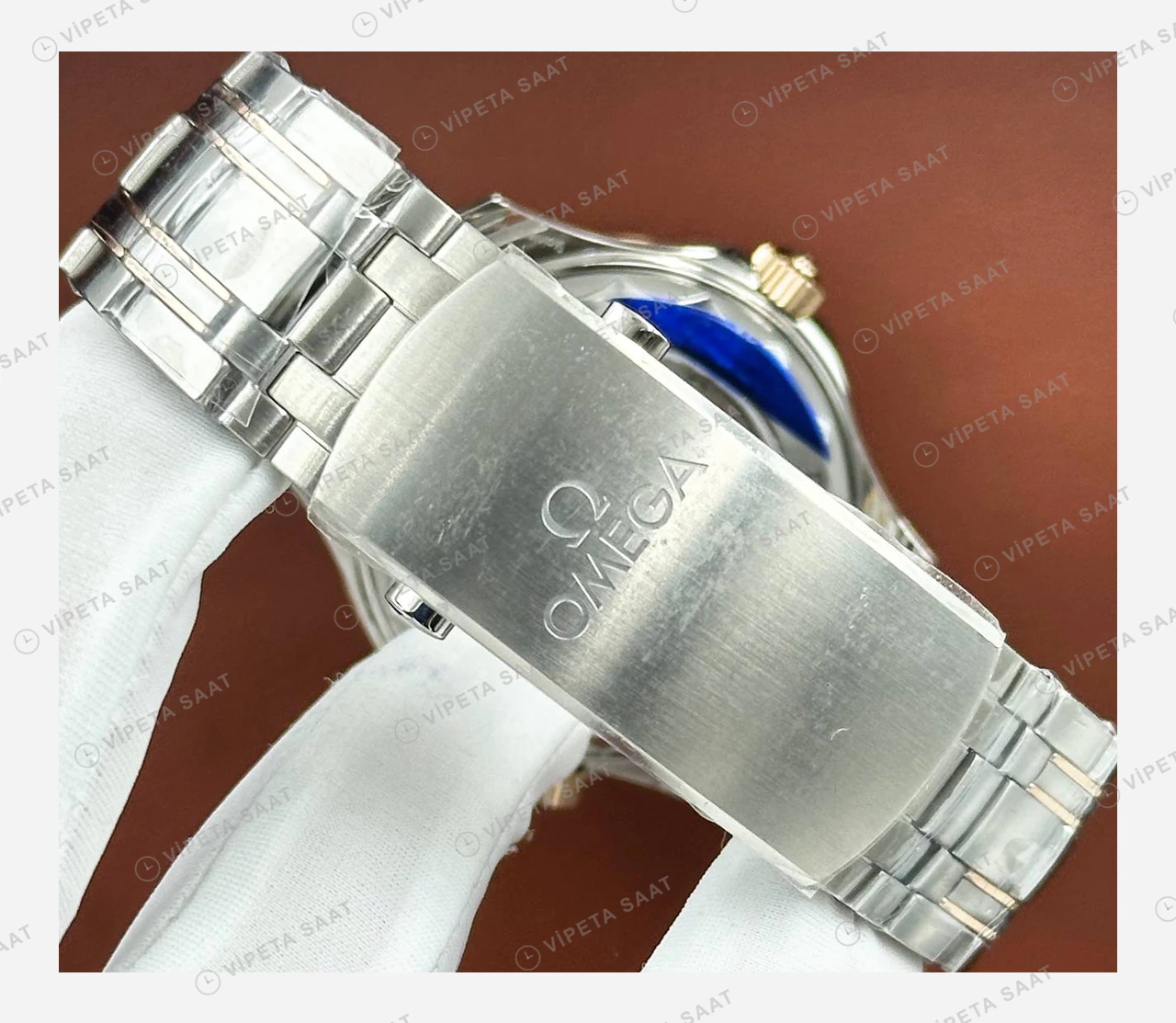 Omega Seamaster Diver 300M Mavi Kadran Sarı Altın İki Renk Super Clone ETA Eta Saat detay 6