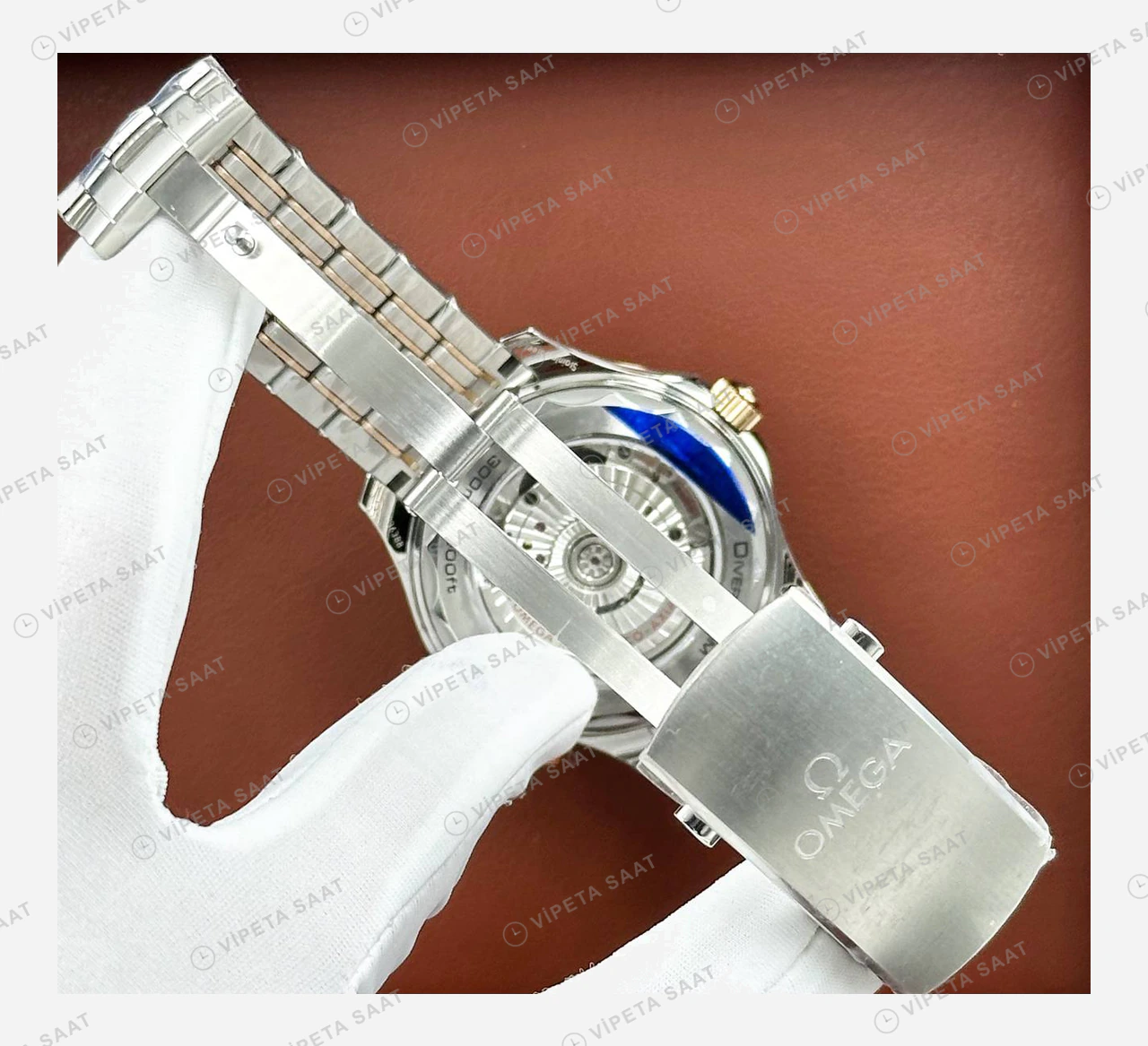 Omega Seamaster Diver 300M Mavi Kadran Sarı Altın İki Renk Super Clone ETA Eta Saat detay 7