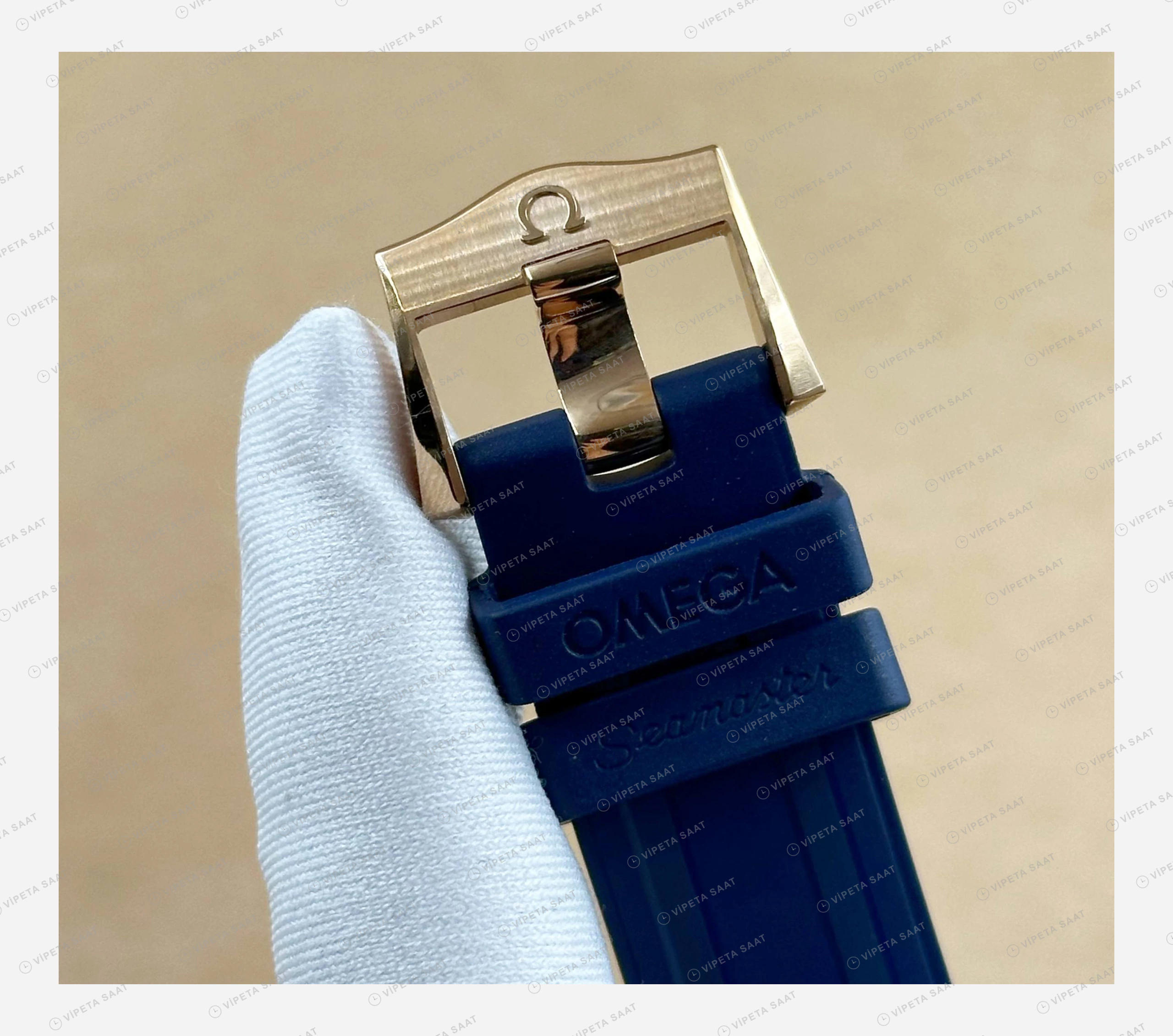 Omega Seamaster Diver 300M Mavi Kadran Sarı Altın Kordon Super Clone ETA Eta Saat detay 4
