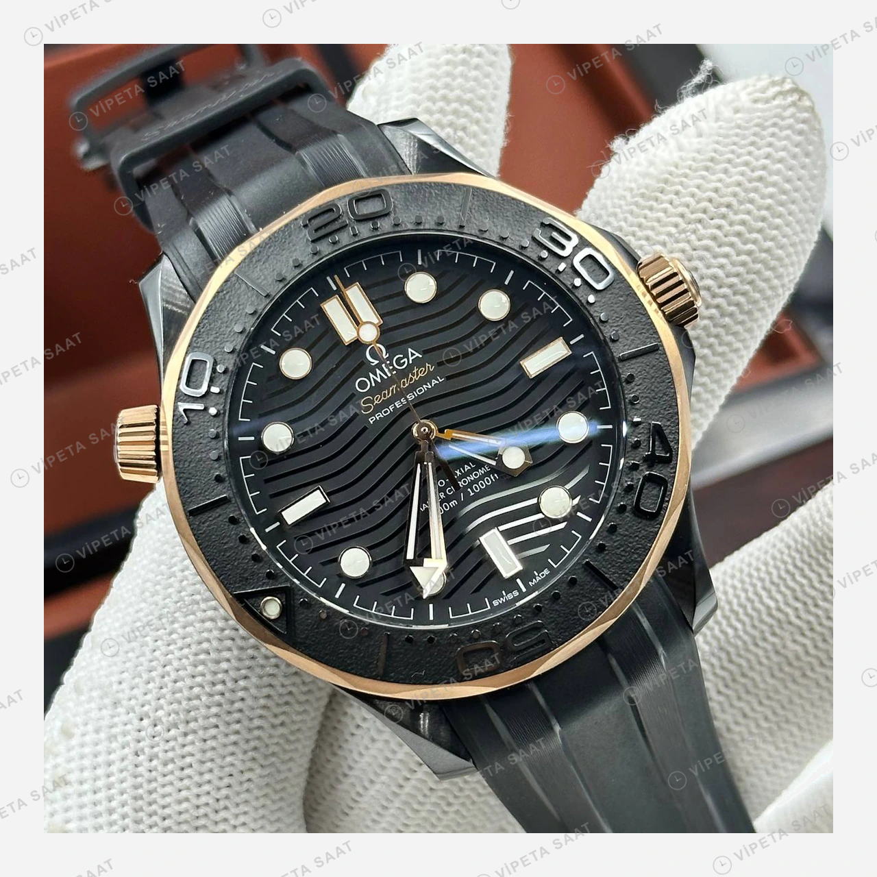 Omega Seamaster Diver 300M Siyah Dalga Kadran İki Renk Kauçuk Super Clone ETA Eta Saat detay 5