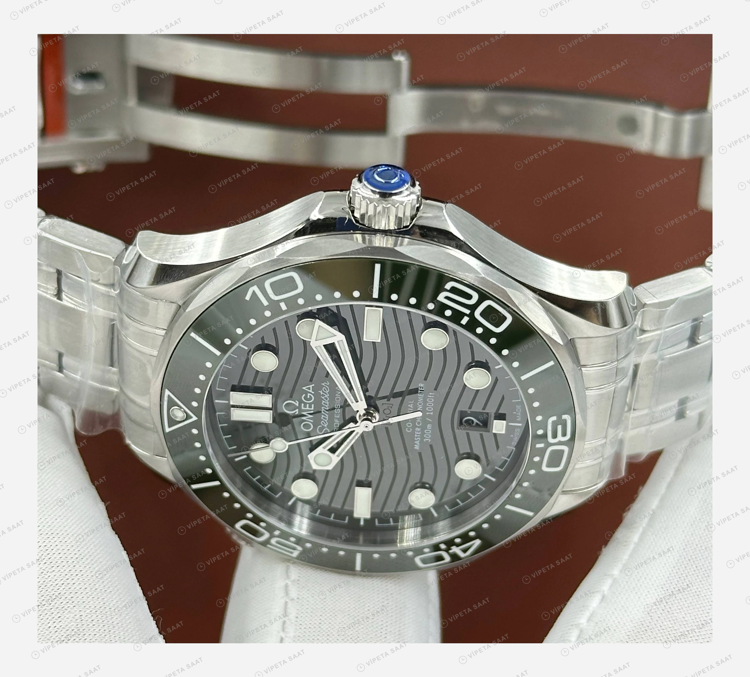 Omega Seamaster Diver 300M Yeşil Kadran Çelik Usta Super Clone ETA Eta Saat detay 6