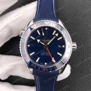 Omega Seamaster Planet Ocean GMT Mavi Kadran Kaucuk Kordon Super Clone Eta Eta Saat karşıdan görünüm