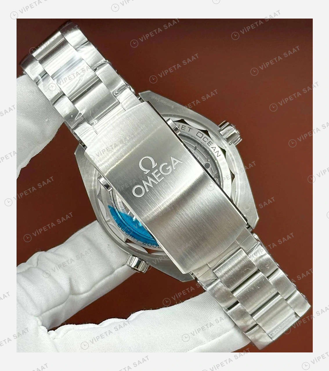 Omega Seamaster Planet Ocean Mavi Kadran Çelik Derin Super Clone ETA Eta Saat detay 4