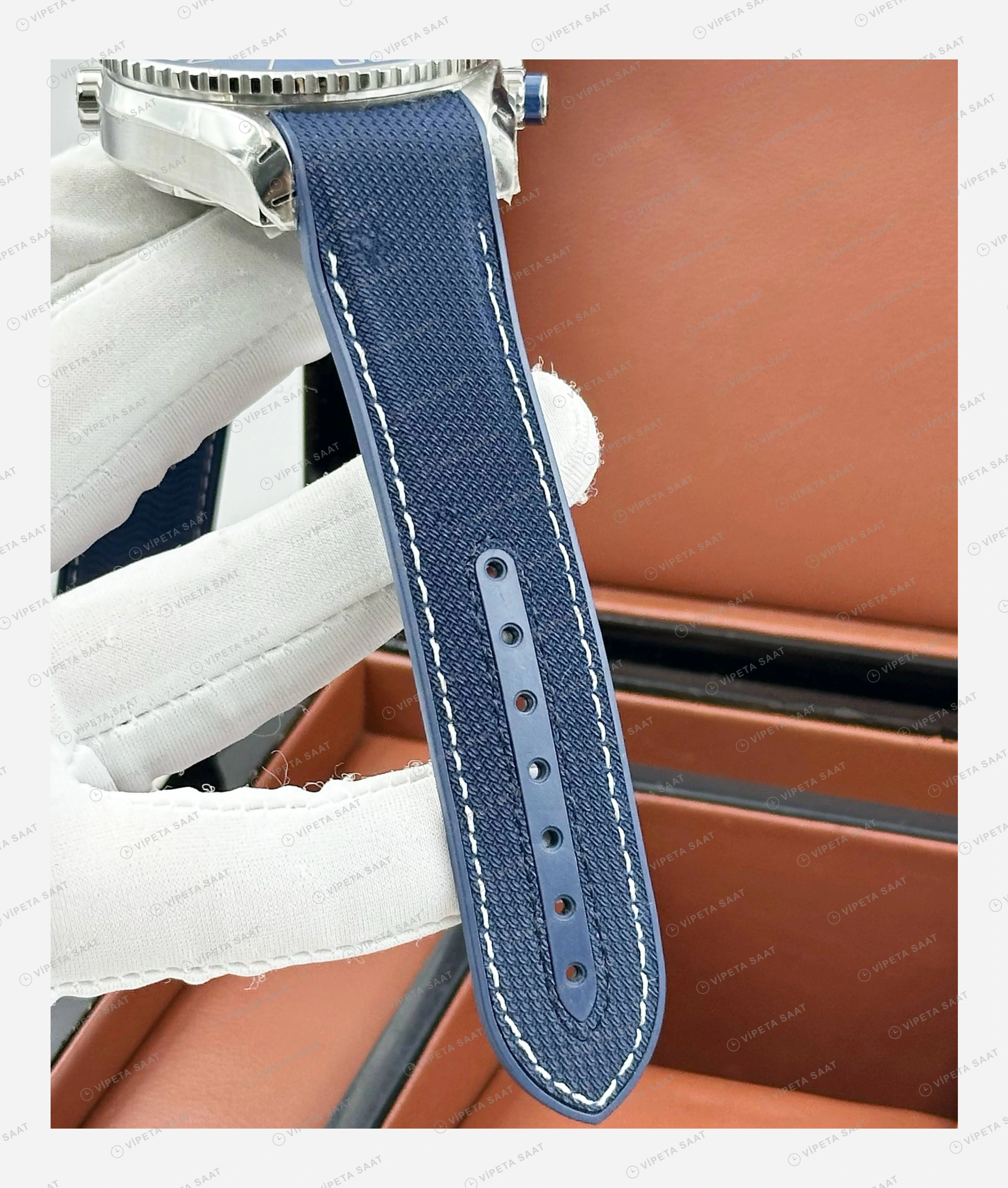 Omega Seamaster Planet Ocean Mavi Kronograf Kauçuk Super Clone ETA Eta Saat detay 4