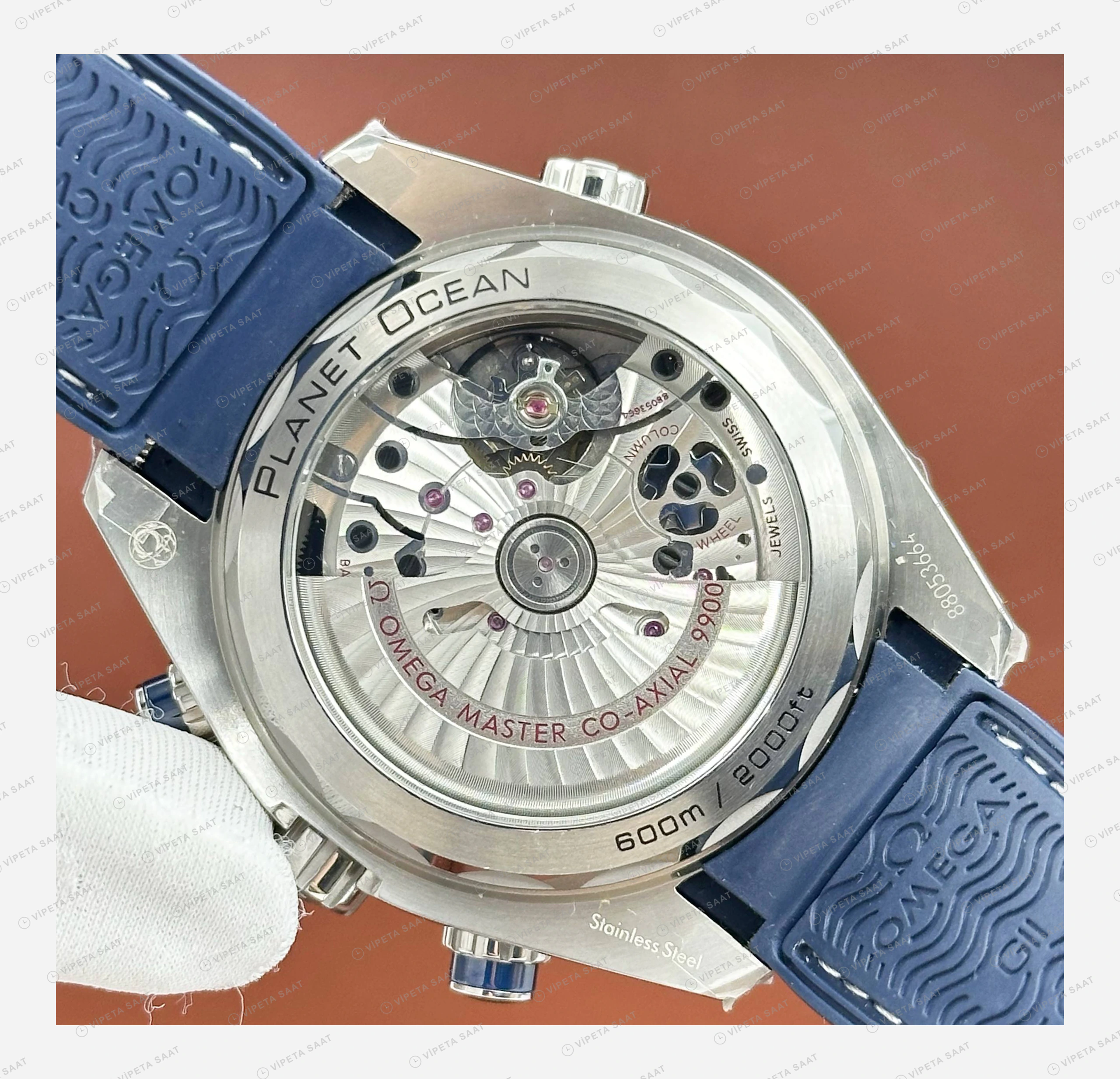 Omega Seamaster Planet Ocean Mavi Kronograf Kauçuk Super Clone ETA Eta Saat detay 5