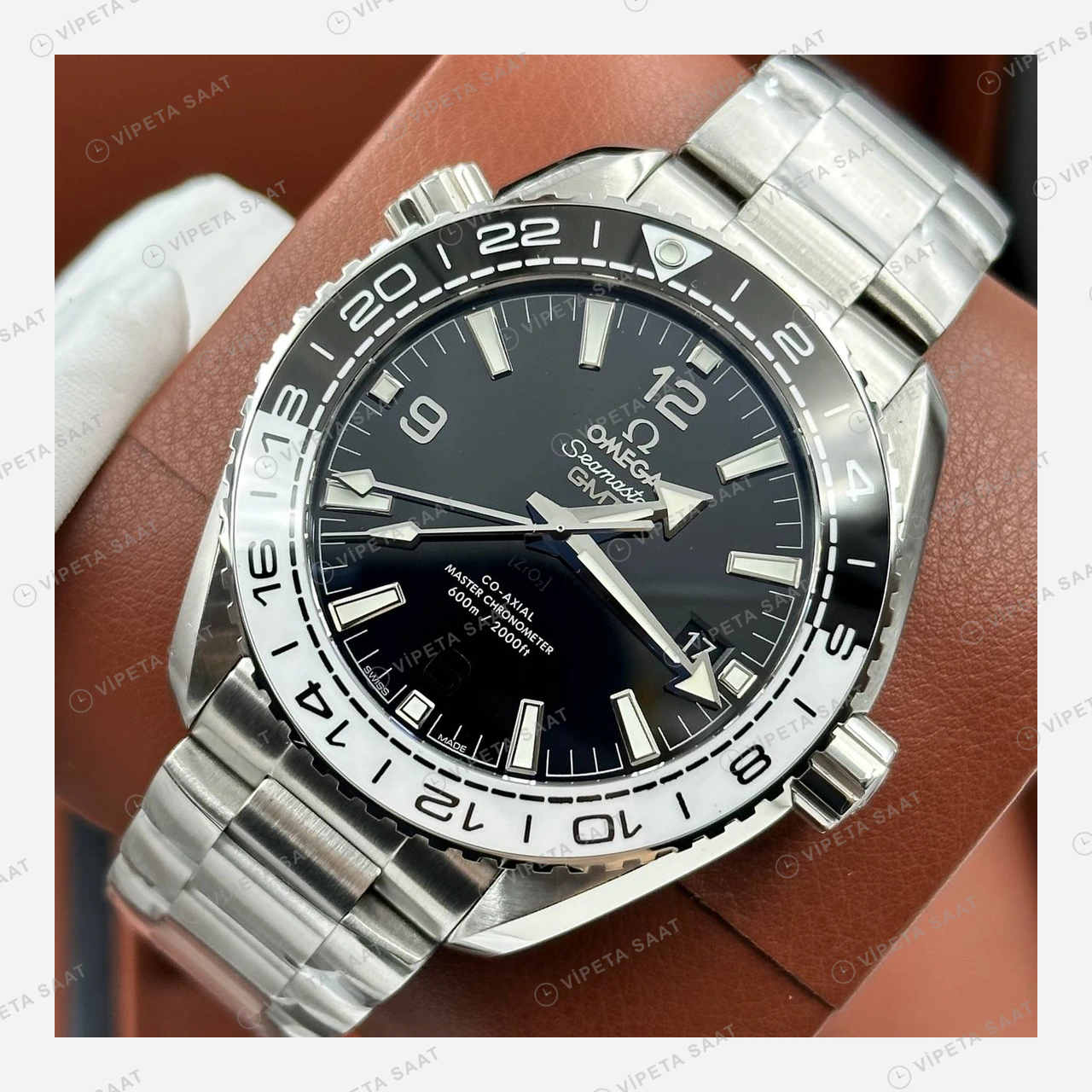 Omega Seamaster Planet Ocean Siyah Kadran GMT Çelik Super Clone ETA Eta Saat detay 4