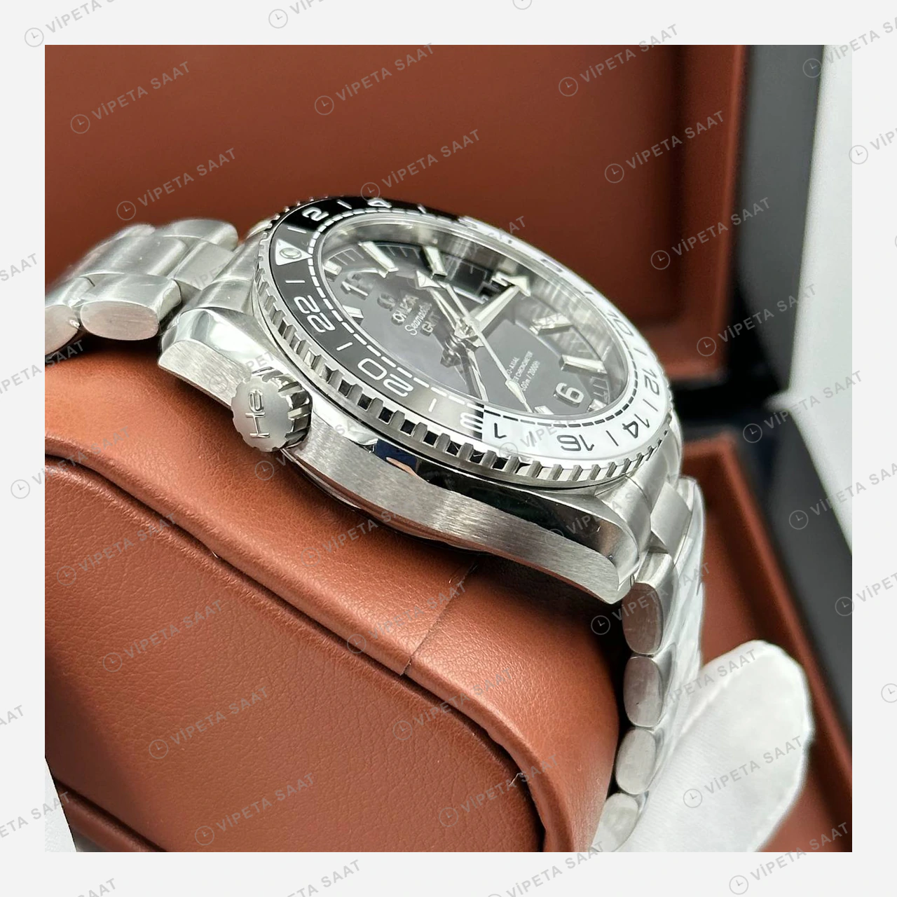 Omega Seamaster Planet Ocean Siyah Kadran GMT Çelik Super Clone ETA Eta Saat detay 5