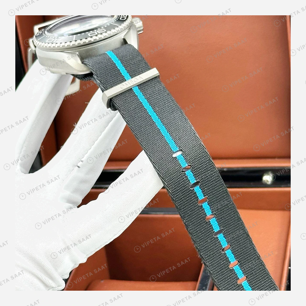 Omega Seamaster Planet Ocean Siyah Kadran Kordon Super Clone ETA Eta Saat detay 6