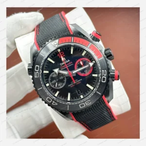 Omega Seamaster Planet Ocean Siyah Kırmızı Kronograf Kauçuk Super Clone ETA Eta Saat detay 6