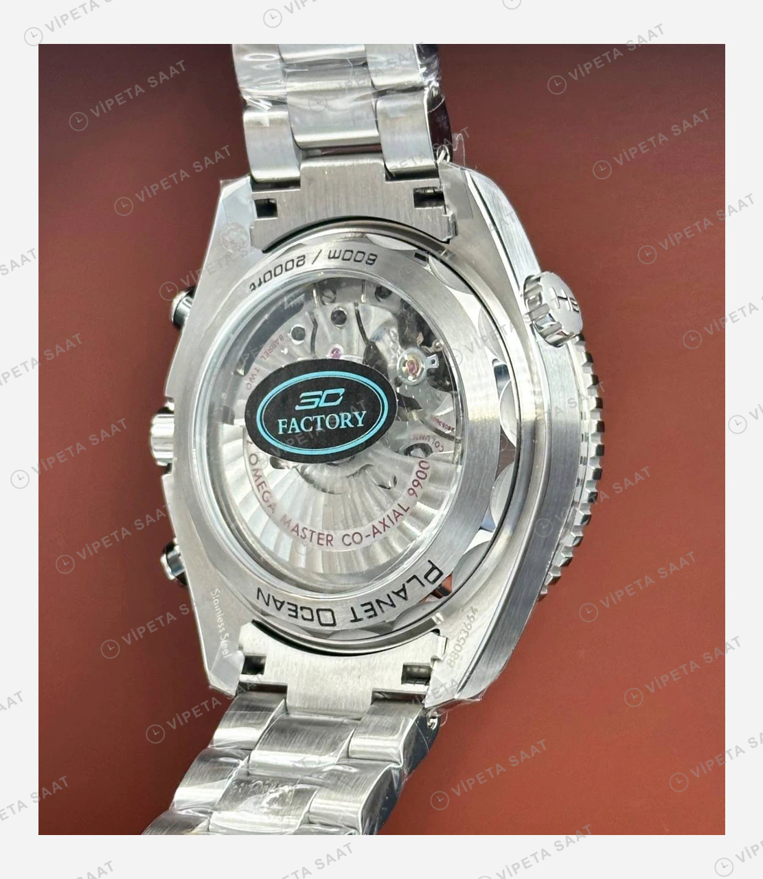 Omega Seamaster Planet Ocean Siyah Kronograf Çelik Super Clone ETA Eta Saat karşıdan görünüm