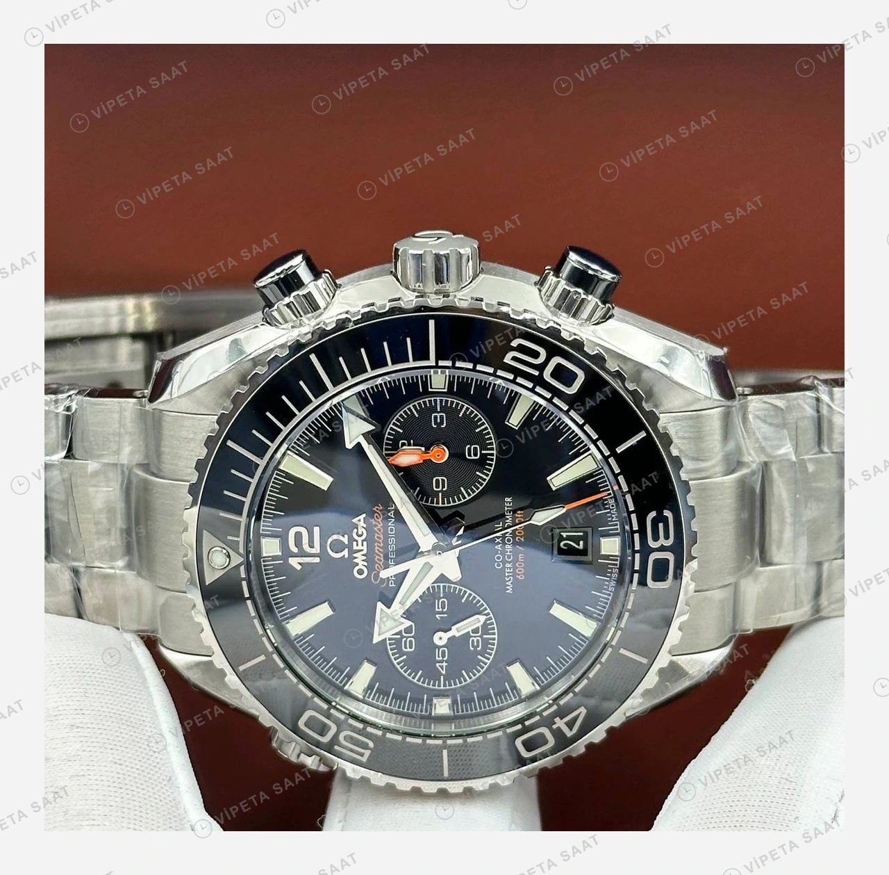 Omega Seamaster Planet Ocean Siyah Kronograf Çelik Super Clone ETA Eta Saat yan görünüm
