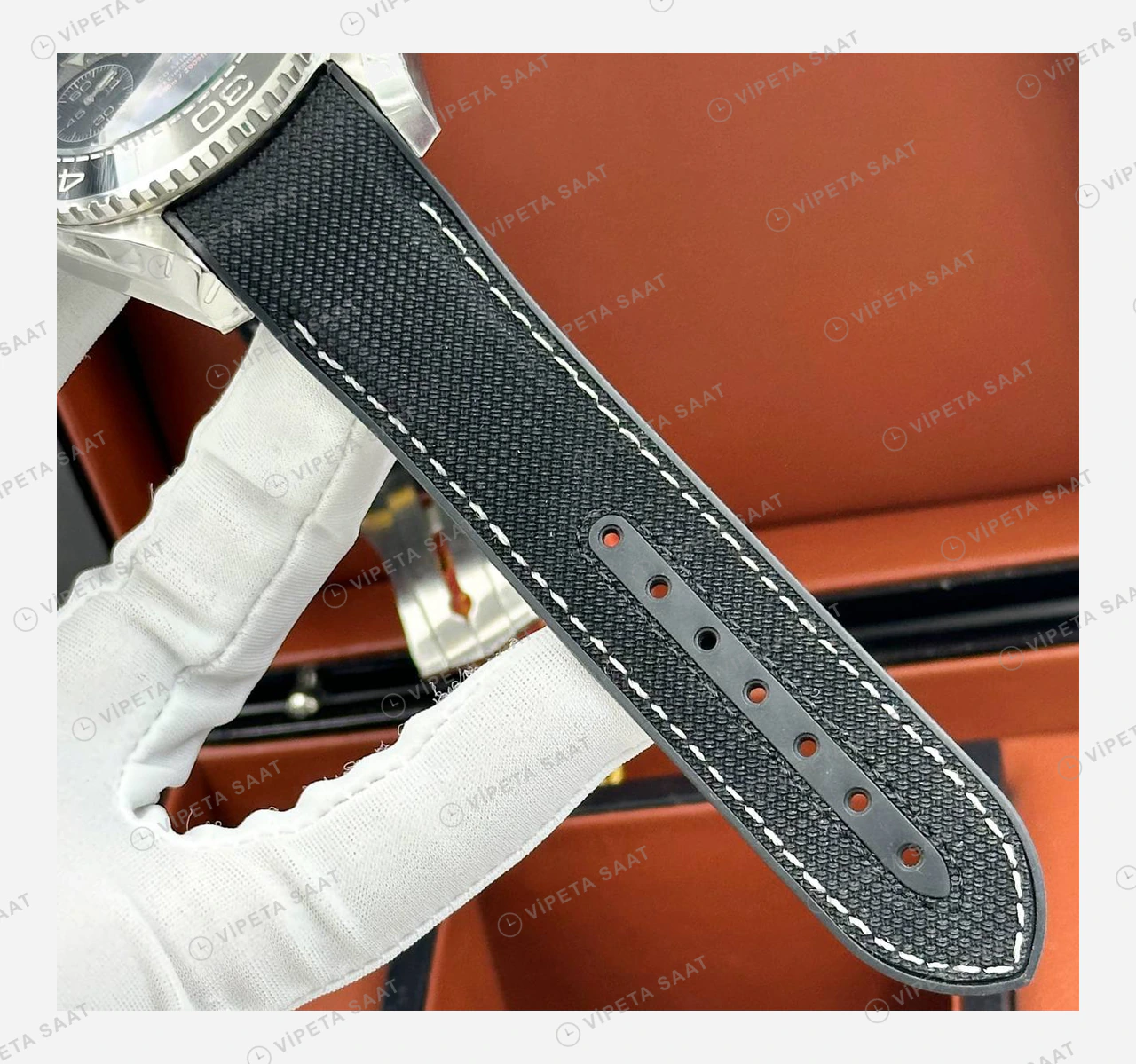 Omega Seamaster Planet Ocean Siyah Kronograf Kordon Super Clone ETA Eta Saat detay 5
