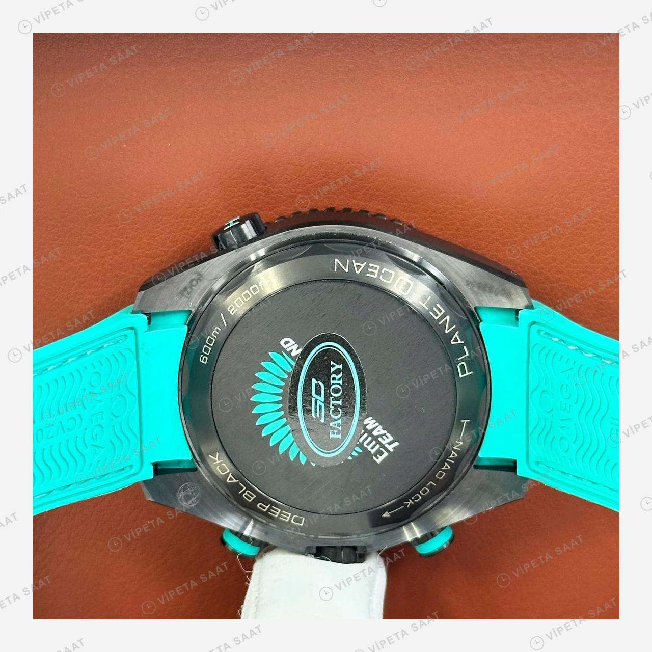 Omega Seamaster Planet Ocean Siyah Turkuaz Kronograf Kauçuk Super Clone ETA Eta Saat detay 3