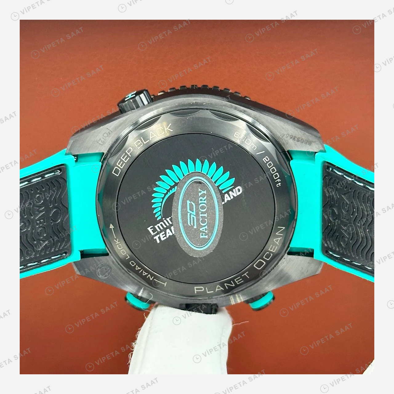 Omega Seamaster Planet Ocean Siyah Turkuaz Kronograf Kordon Super Clone ETA Eta Saat yan görünüm
