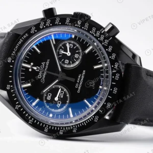 Omega Speedmaster Dark Side of the Moon Siyah Kadran Seramik Kasa Siyah Deri Super Clone Eta Eta Saat karşıdan görünüm