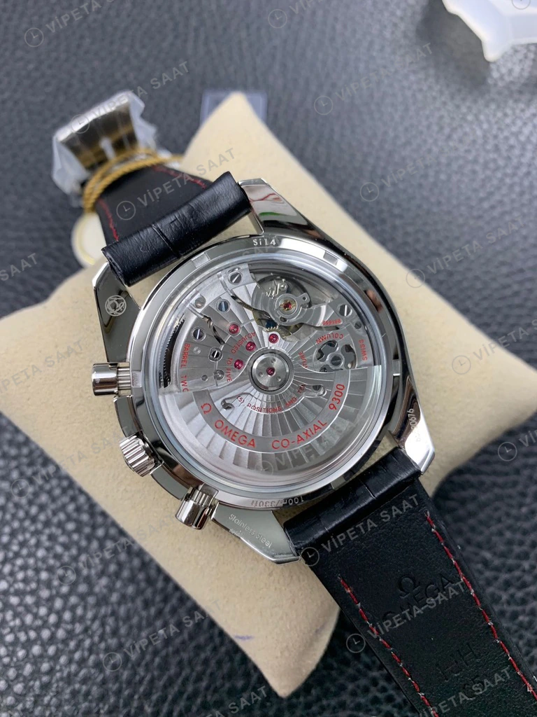 Omega Speedmaster Moonwatch Siyah Kadran Seramik Bezel Siyah Deri Super Clone Eta Eta Saat detay 6