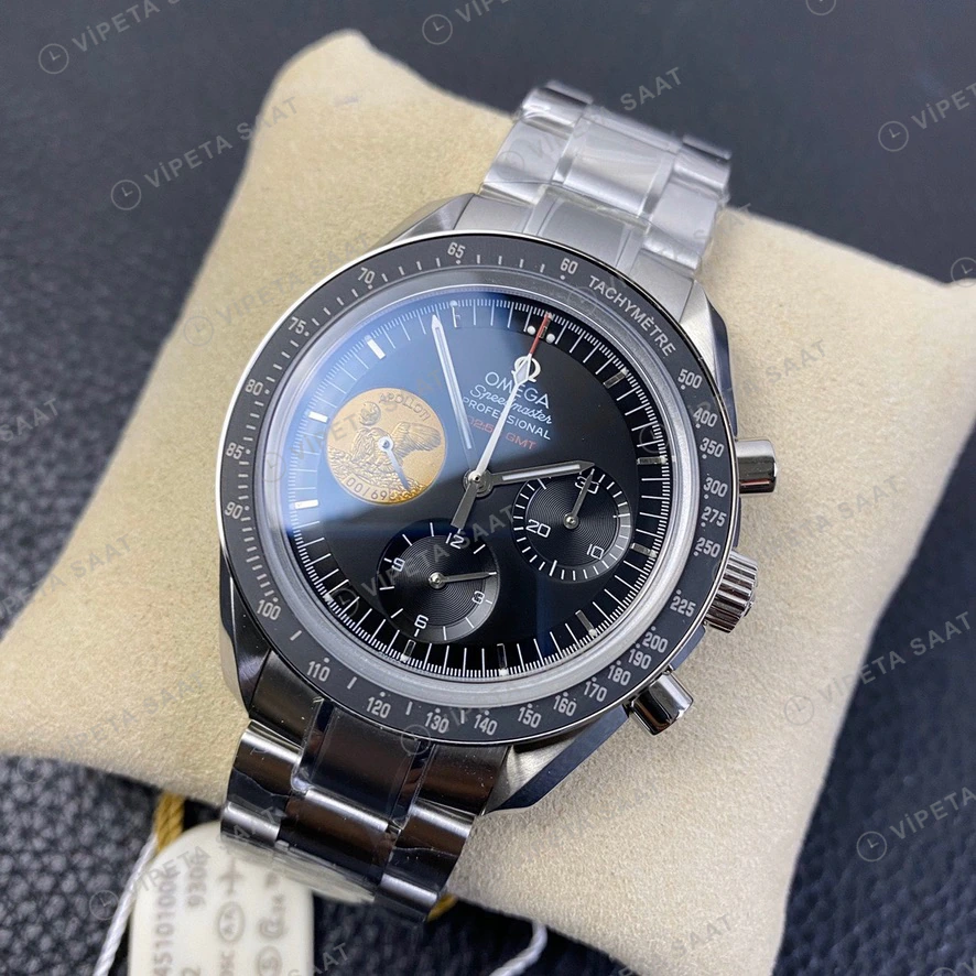 Omega Speedmaster Professional Moonwatch Apollo 11 Siyah Kadran Celik Kordon Super Clone Eta Eta Saat detay 4