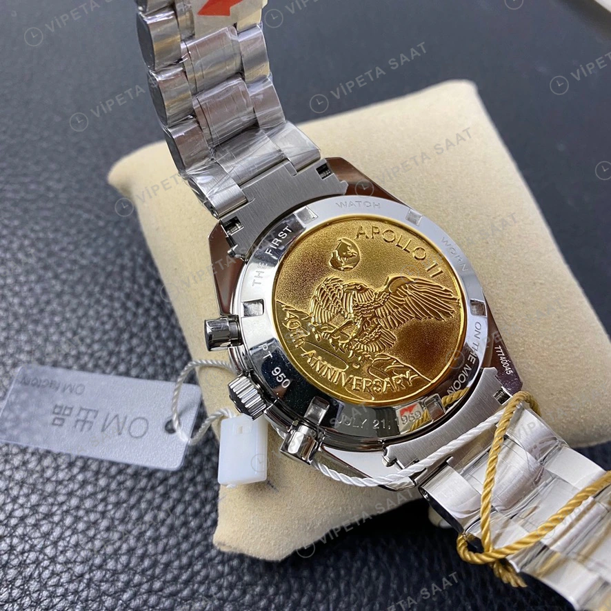 Omega Speedmaster Professional Moonwatch Apollo 11 Siyah Kadran Celik Kordon Super Clone Eta Eta Saat detay 5